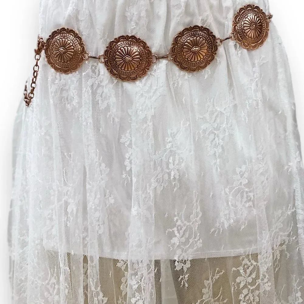 Western Antique Round Floral Copper Links Concho Belt NEW